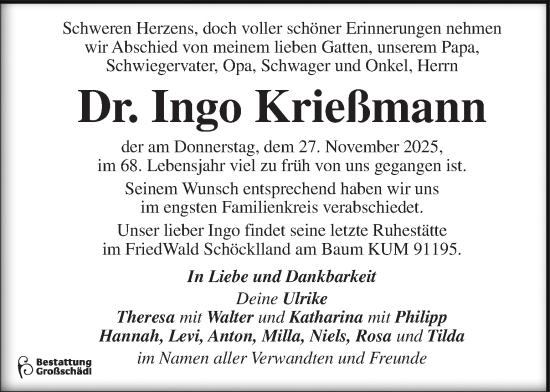 Traueranzeige von Ingo Krießmann von Kleine Zeitung