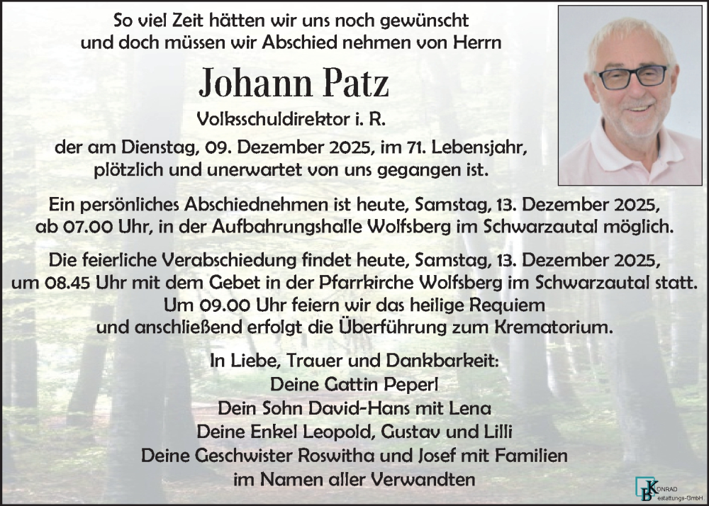  Traueranzeige für Johann Patz vom 13.12.2025 aus Kleine Zeitung