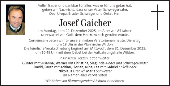 Traueranzeige von Josef Gaicher von Kleine Zeitung