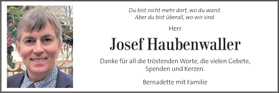 Traueranzeige von Josef Haubenwaller von Kleine Zeitung