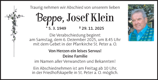 Traueranzeige von Josef Klein von Kleine Zeitung