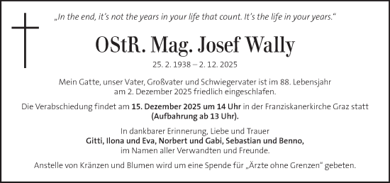 Traueranzeige von Josef Wally von Kleine Zeitung