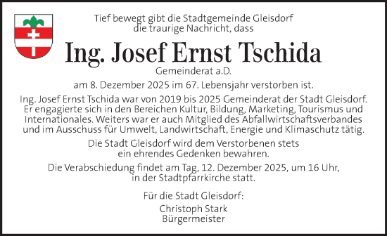 Traueranzeige von Josef Ernst Tschida von Kleine Zeitung