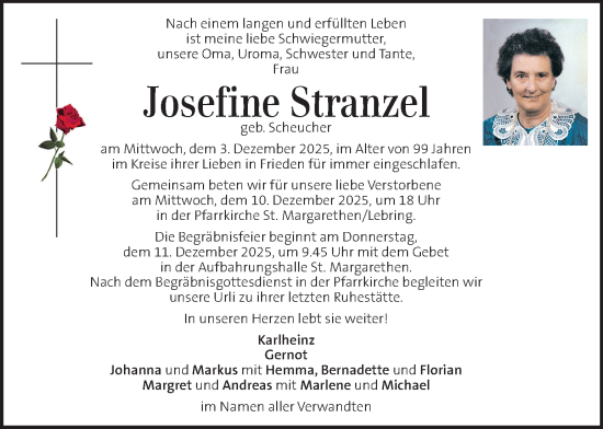 Traueranzeige von Josefine Stranzel von Kleine Zeitung