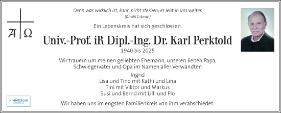 Traueranzeige von Karl Perktold von Kleine Zeitung