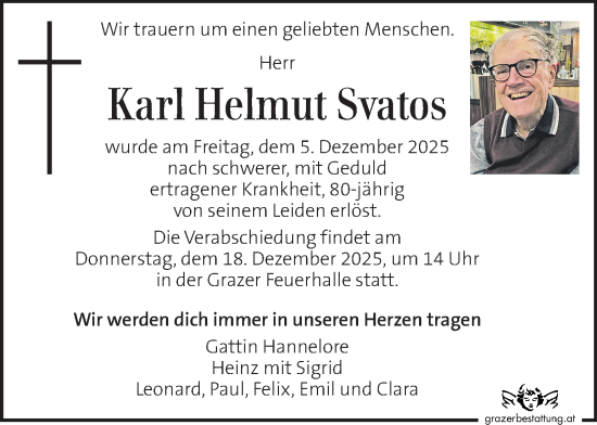 Traueranzeige von Karl Helmut Svatos von Kleine Zeitung