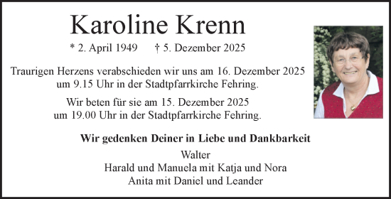 Traueranzeige von Karoline Krenn von Kleine Zeitung