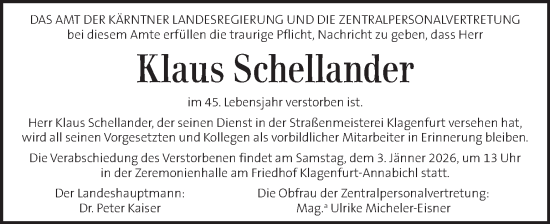 Traueranzeige von Klaus Schellander von Kleine Zeitung