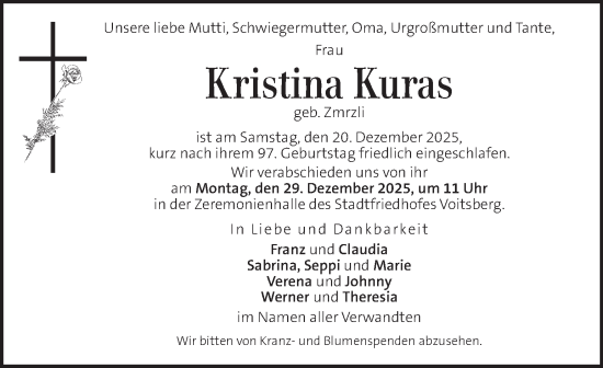 Traueranzeige von Kristina Kuras von Kleine Zeitung