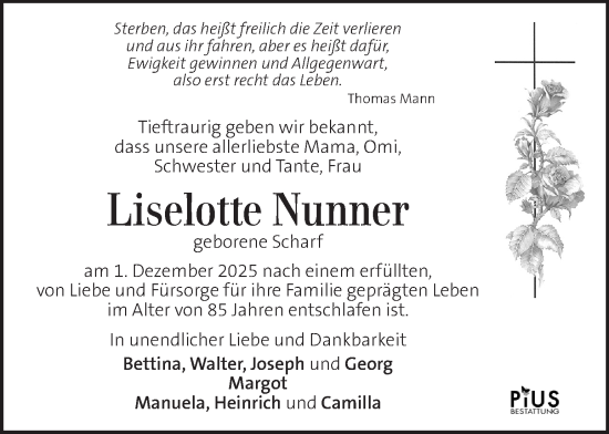 Traueranzeige von Liselotte Nunner von Kleine Zeitung