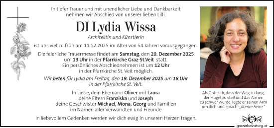 Traueranzeige von Lydia Wissa von Kleine Zeitung