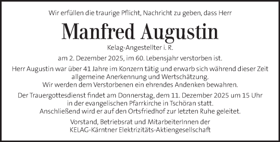 Traueranzeige von Manfred Augustin von Kleine Zeitung