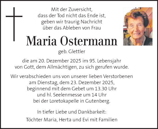 Traueranzeige von Maria Ostermann von Kleine Zeitung