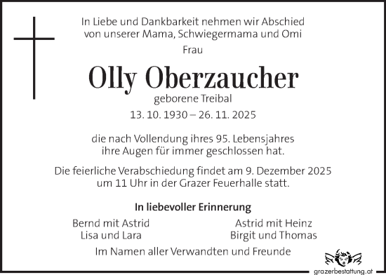 Traueranzeige von Olly Oberzaucher von Kleine Zeitung