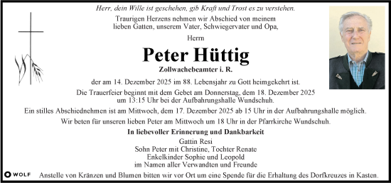 Traueranzeige von Peter Hüttig von Kleine Zeitung