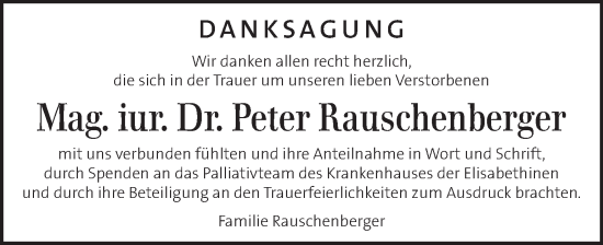 Traueranzeige von Peter Rauschenberger von Kleine Zeitung