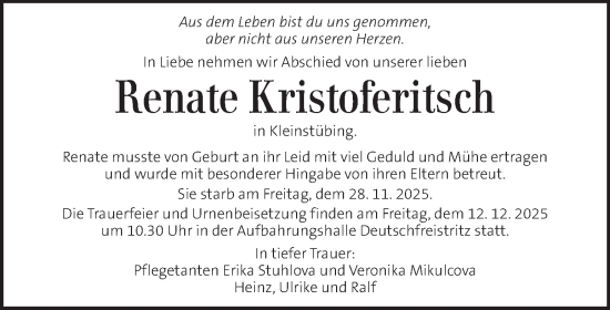 Traueranzeige von Renate Kristoferitsch von Kleine Zeitung