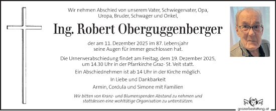 Traueranzeige von Robert Oberguggenberger von Kleine Zeitung