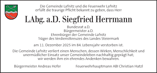 Traueranzeige von Siegfried Herrmann von Kleine Zeitung