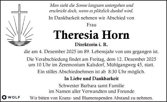 Traueranzeige von Theresia Horn von Kleine Zeitung