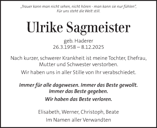 Traueranzeige von Ulrike Sagmeister von Kleine Zeitung