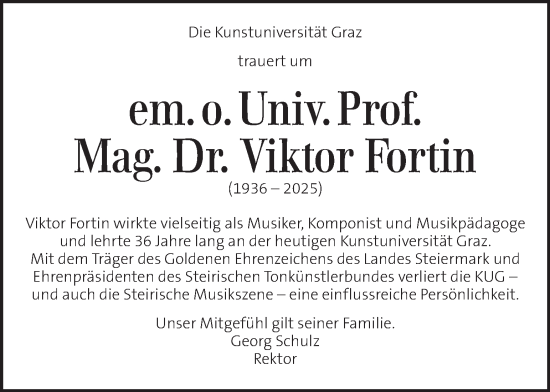 Traueranzeige von Viktor Fortin von Kleine Zeitung