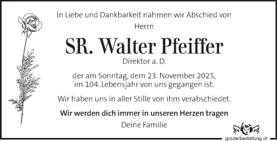 Traueranzeige von Walter Pfeiffer von Kleine Zeitung