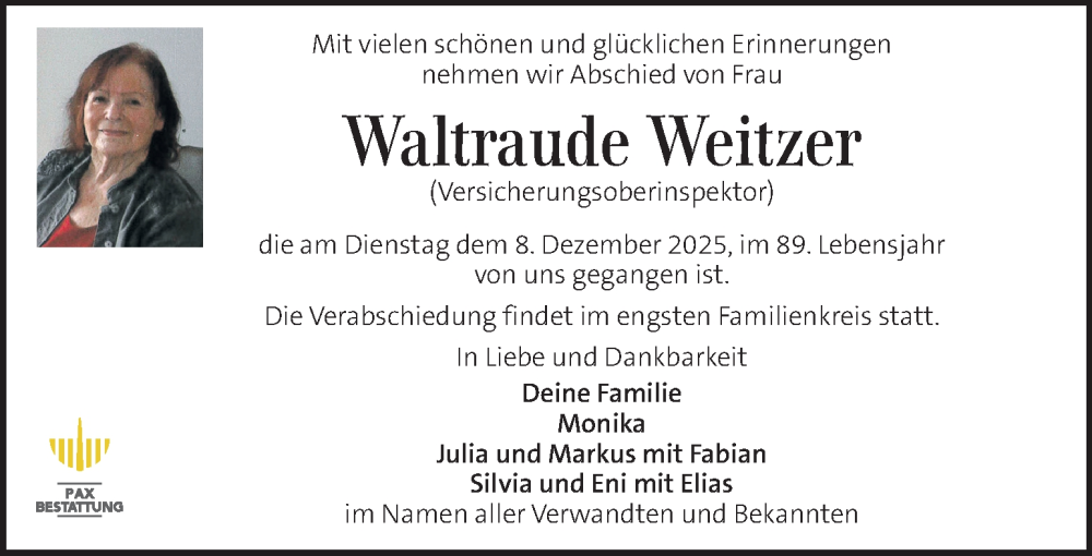  Traueranzeige für Waltraude Weitzer vom 14.12.2025 aus Kleine Zeitung