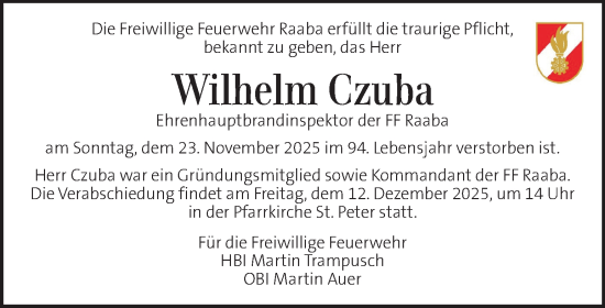 Traueranzeige von Wilhelm Czuba von Kleine Zeitung