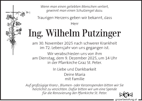 Traueranzeige von Wilhelm Putzinger von Kleine Zeitung