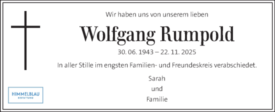 Traueranzeige von Wolfgang Rumpold von Kleine Zeitung