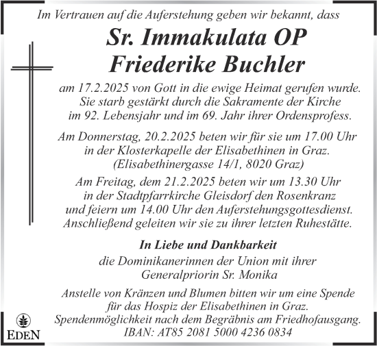 Traueranzeige von Friederike Buchler von Kleine Zeitung