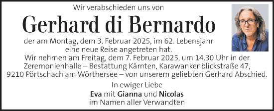 Traueranzeige von Gerhard di Bernardo von Kleine Zeitung