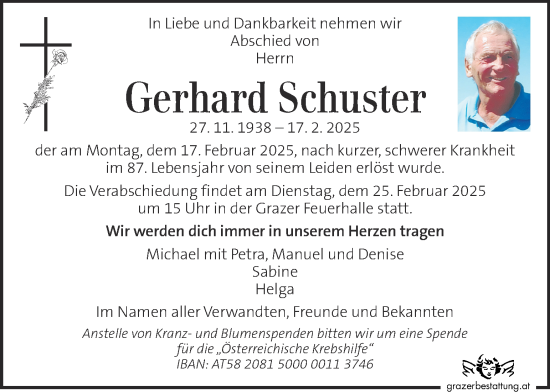 Traueranzeige von Gerhard Schuster von Kleine Zeitung