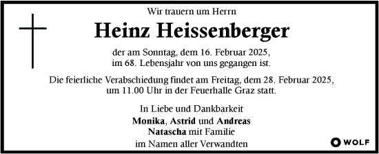Traueranzeige von Heinz Heissenberger von Kleine Zeitung