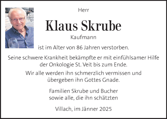Traueranzeige von Klaus Skrube von Kleine Zeitung