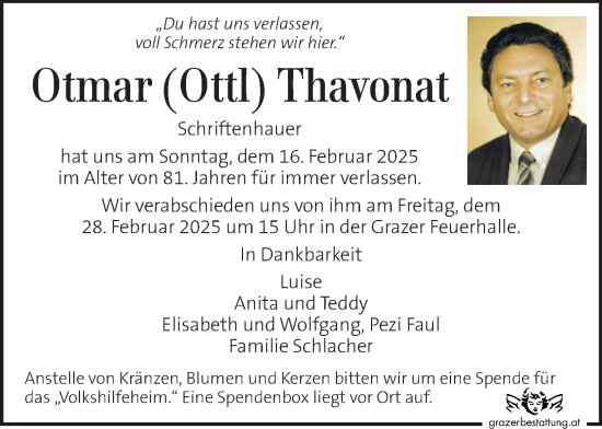 Traueranzeige von Otmar  Thavonat von Kleine Zeitung
