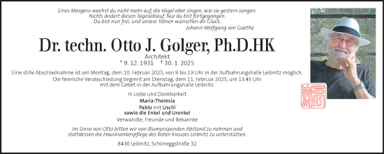 Traueranzeige von Otto J. Golger von Kleine Zeitung