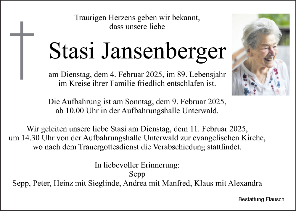  Traueranzeige für Stasi Jansenberger vom 07.02.2025 aus Kleine Zeitung
