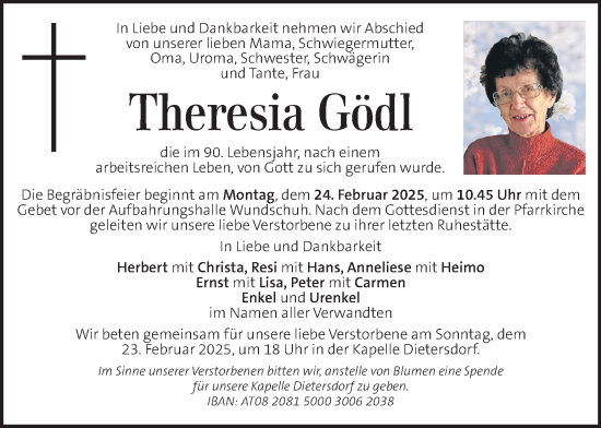 Traueranzeige von Theresia Gödl von Kleine Zeitung
