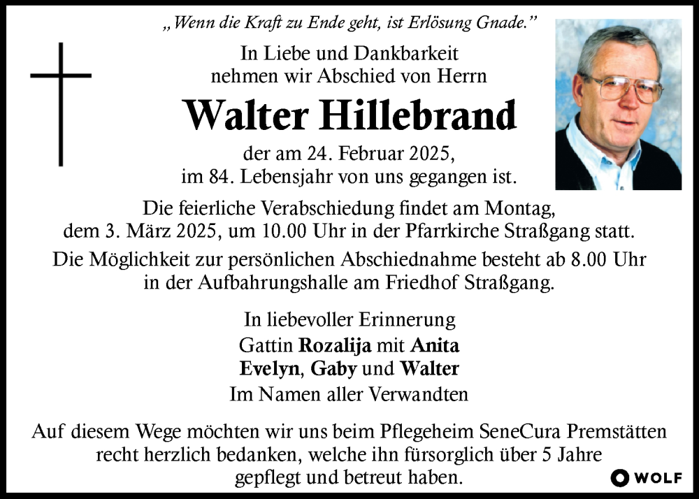  Traueranzeige für Walter Hillebrand vom 28.02.2025 aus Kleine Zeitung