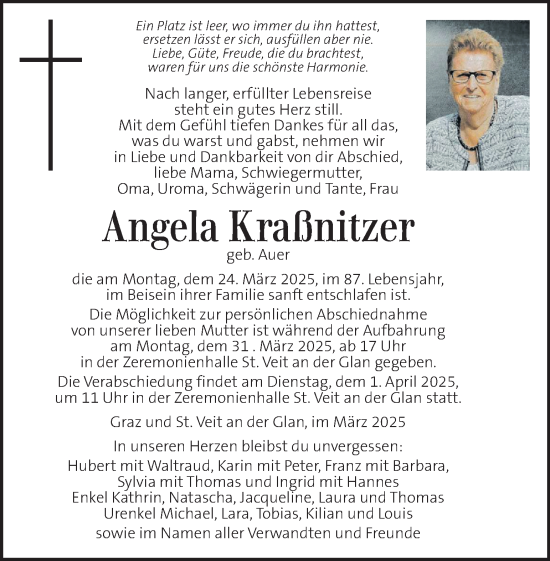 Traueranzeige von Angela Kraßnitzer von Kleine Zeitung