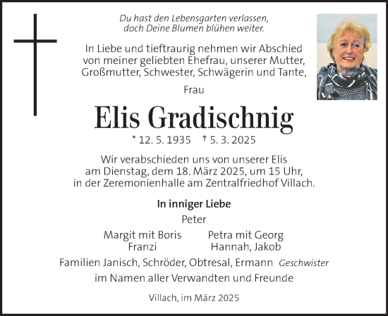 Traueranzeige von Elis Gradischnig von Kleine Zeitung