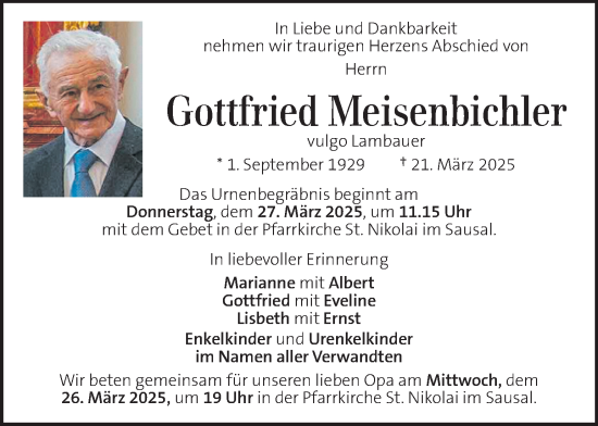 Traueranzeige von Gottfried Meisenbichler von Kleine Zeitung