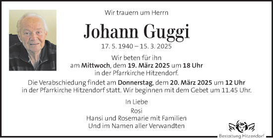 Traueranzeige von Johann Guggi von Kleine Zeitung