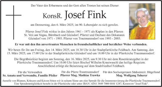 Traueranzeige von Josef Fink von Kleine Zeitung