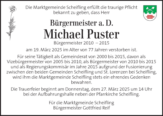 Traueranzeige von Michael Puster von Kleine Zeitung