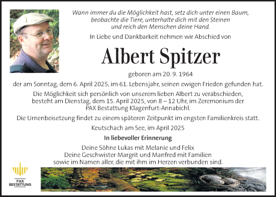 Traueranzeige von Albert Spitzer von Kleine Zeitung