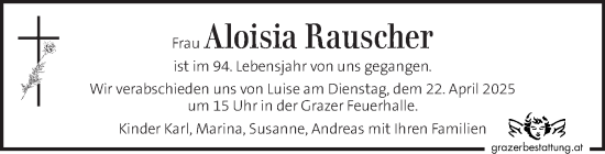 Traueranzeige von Aloisia Rauscher von Kleine Zeitung