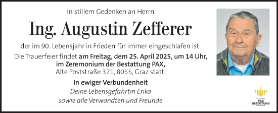 Traueranzeige von Augustin Zefferer von Kleine Zeitung